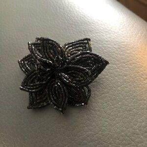 Chic Black Beaded Floral Brooch